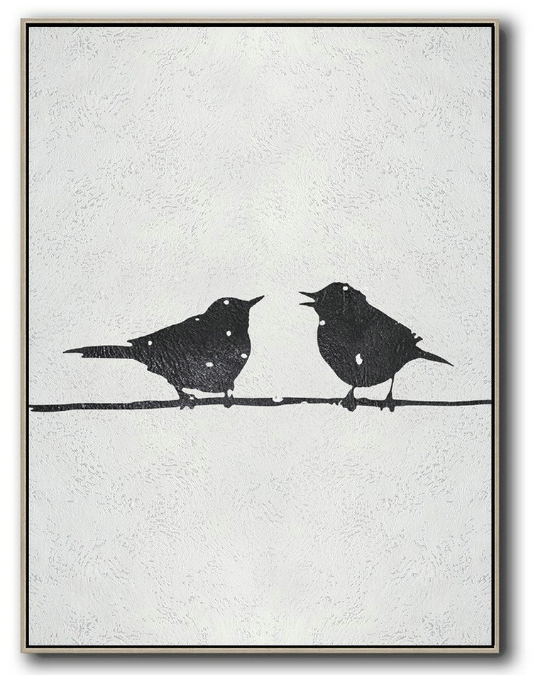 Original Art,Black And White Minimal Painting On Canvas - Modern Living Room Decor